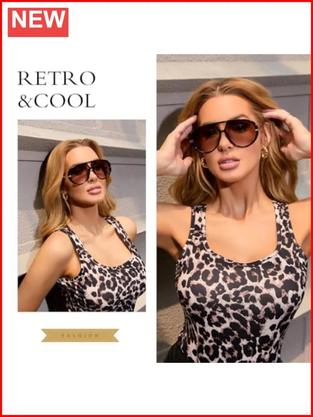 Oversized Aviator Sunglasses with UV Protection, Retro Y2K Vintage Big Sun